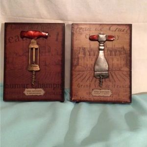 Vintage Raised Tin Wine Keys 3-D Wall Plaques Set Of 2 Distressed